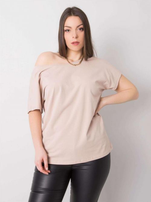 BÉŽOVÉ TRIČKO S VÝSTŘIHEM NA ZÁDECH -RV-TS-6297.08P-BEIGE Velikost: 2XL