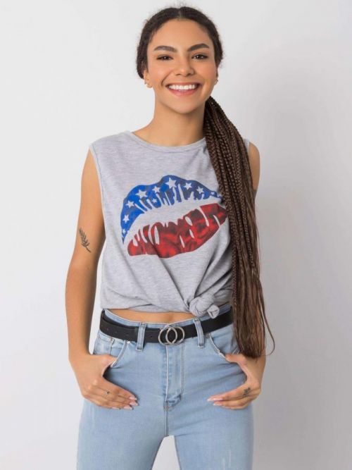 ŠEDÉ TRIČKO BEZ RUKÁVŮ S POTISKEM DS-TP-1115.17P-GREY Velikost: S