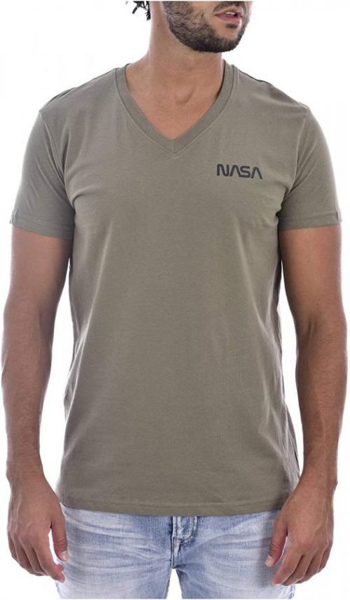 Originální NASA tričko V NECK BASIC WORM - Khaki Barva: Zelená, Velikost: S