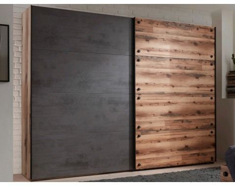 Šatní skříň s posuvnými dveřmi Dover,270 cm, srubová prkna/tmavý beton