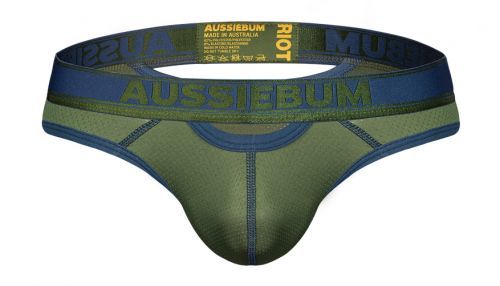 AussieBum SKLADEM ★ Bestseller prodyšné slipy z mikrovlákna AussieBum RIOT Brief Army Barva: Zelená, Velikost: XL