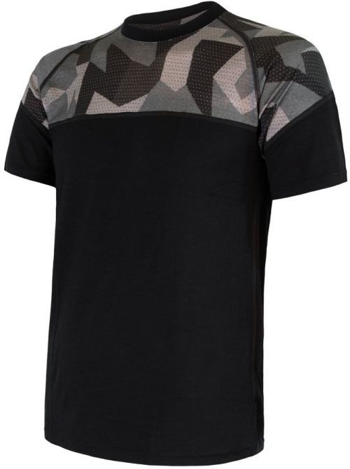 SENSOR MERINO IMPRESS pánské triko kr.rukáv černá/camo Velikost: XL