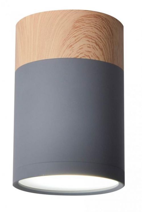 CLX Stropní bodové osvětlení EMILIA-ROMAGNA, 1xGU10, 15W, 6,8x10cm, kulaté, šedé, imitace dřeva