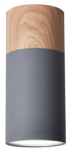 CLX Stropní bodové osvětlení EMILIA-ROMAGNA, 1xGU10, 15W, 6,8x15cm, kulaté, šedé, imitace dřeva