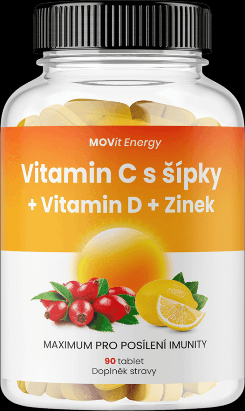 MOVit Energy  MOVit Vitamin C 1200 mg s šípky + Vitamin D + Zinek PREMIUM 90 tablet