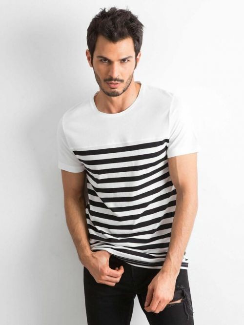 Pánské pruhované tričko 3047 - FPrice - S - bílá/černá