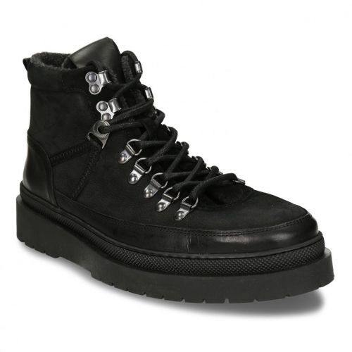 Černá pánská kožená kotníková obuv na vyšší podešvi