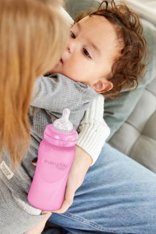 Everyday Baby láhev sklo s teplotním senzorem Healthy+ 240 ml Cerise Pink