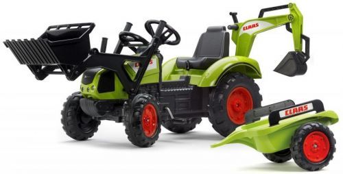 Falk Šlapací traktor 2070 Claas Arion 430 s nakladačem, rypadlem a vlečkou