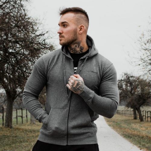 Mikina Zipper Hoodie Grey Black S - GymBeam