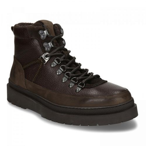 Hnědá pánská kožená kotníková obuv na vyšší podešvi