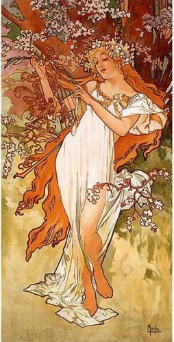 Reprodukce obrazu Alfons Mucha - Spring, 80 x 30 cm