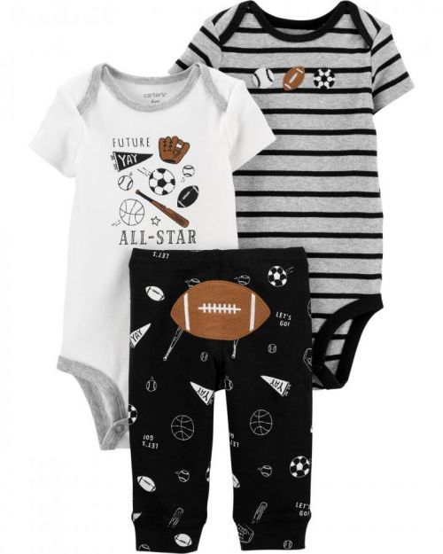 Carter's Set 3dílný body krátký rukáv 2 ks kalhoty Football Black chlapec LBB