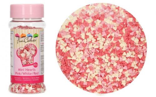 Cukrové zdobení Mini srdíčka - růžová/bílá/červená - 60 g - FunCakes