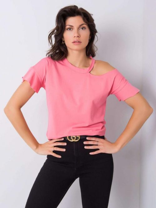 RŮŽOVÉ DÁMSKÉ TRIČKO S PRŮSTŘIHEM FA-BZ-6946.93P-PINK Velikost: ONE SIZE