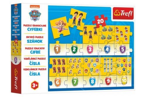 Puzzle vzdělávací Čísla Tlapková patrola/Paw Patrol 20 dílků 117x19,5cm v krabici 33x23x6cm