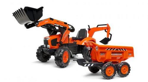 Falk šlapací traktor 2090W Kubota s přední a zadní lžící a přívěsem