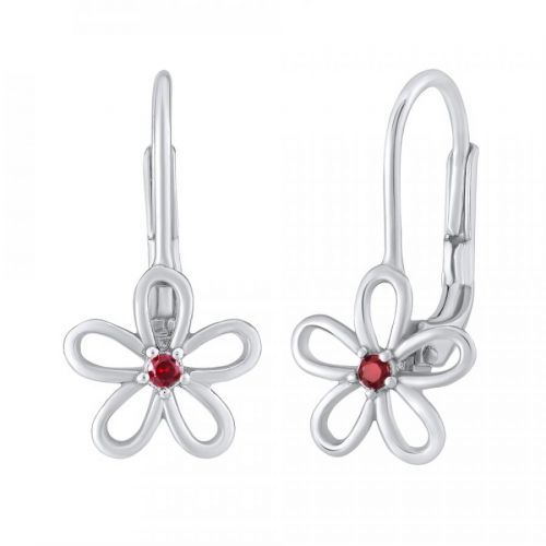 Stříbrné náušnice - květ s červeným zirkonem - SILVEGOB31857R