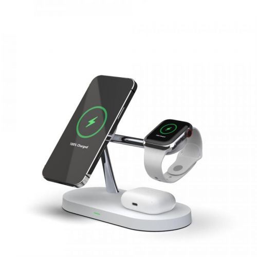 Bezdrátová rychlá nabíječka pro iPhone 12, AirPods a Apple Watch - Tech-Protect, 3in1 MagSafe Wireless Charger White