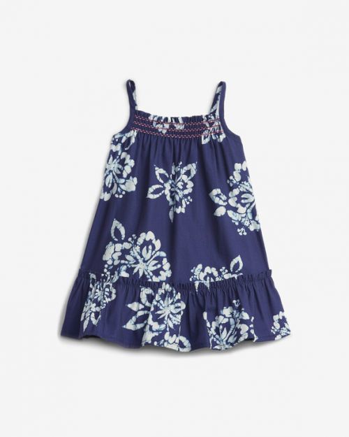 GAP Smocked Floral Šaty Modrá