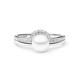 GAURA Stříbrný prsten s bílou perlou a zirkony - velikost 49 - GA4008W-49