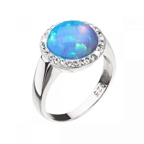 Evolution Group Stříbrný prsten se syntetickým opálem a krystaly Preciosa světle modrý 35060.1