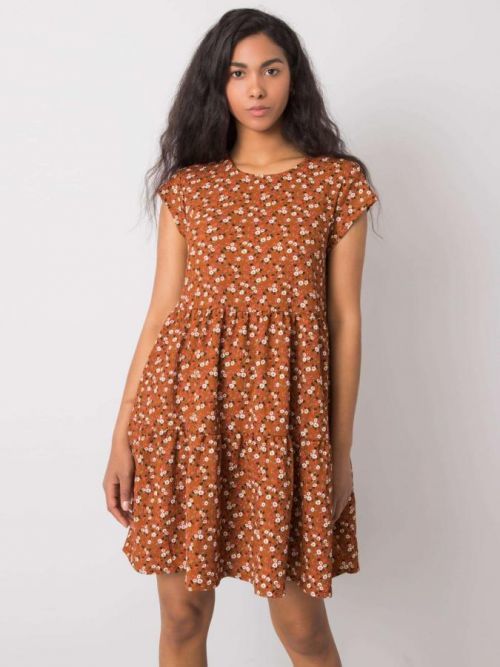 HNĚDÉ DÁMSKÉ ŠATY S POTISKEM KVĚTIN D50051Z30268-BROWN Velikost: L
