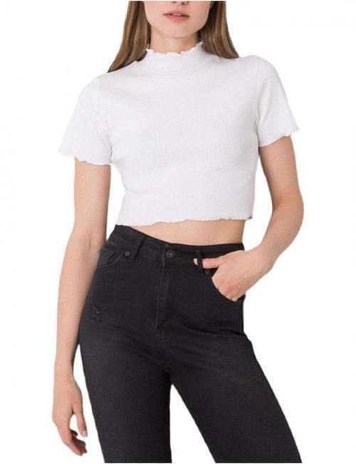 Bílý dámský crop top s límečkem