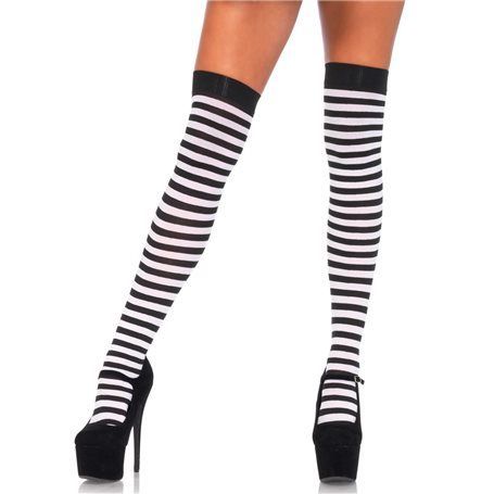 Punočochy LEG AVENUE Striped Stockings - Black/White S-L Leg Avenue