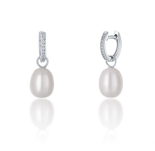 JwL Luxury Pearls Stříbrné kruhové náušnice á la vévodkyně Kate s pravou perlou a zirkony 3v1 JL0685