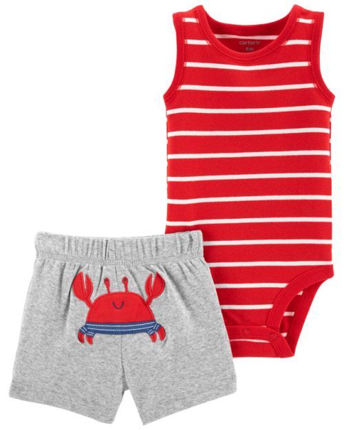 Carter's Set 2dílný body tílko kalhoty kr. Red Stripe Crab chlapec